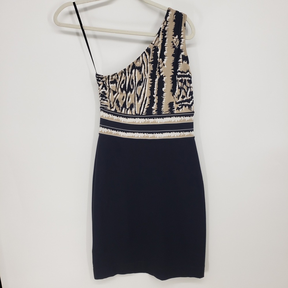 BCBGMAXAZRIA Animal Print One Shoulder Bodycon Mini Dress XXS Black Sleeveless